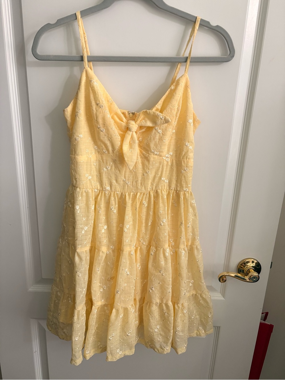 Trixxi Pale Yellow Strapless Tie-Front Tiered Dress - Picture 2 of 3